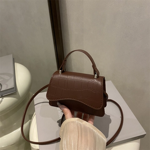 Mini Borsa a Tracolla da Donna con Motivo a Coccodrillo in Pelle PU Piccola Borsa a Patta Quadrata con Manico Singolo