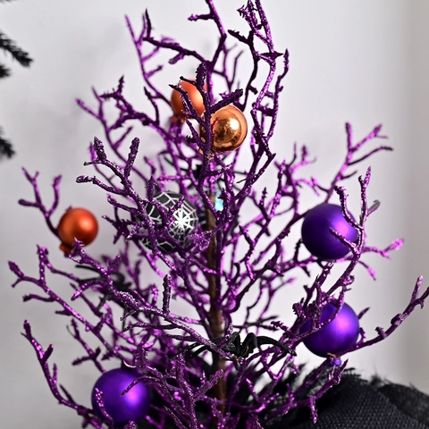 Decorazione di Halloween Albero Glitterato Viola Nero Simulazione Scheletro Teschio Ornamento Centrotavola Casa Stregata per Festa Decorazione Domestica