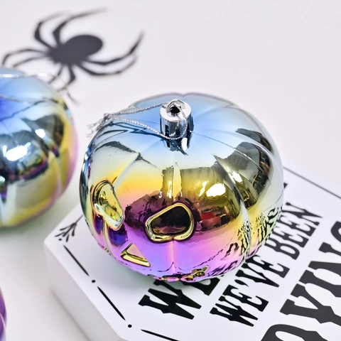 Iridescent Halloween Pumpkin Hanging Ornaments Ghost Face Jack-O-Lantern Electroplated Plastic Balls For Party Decoration