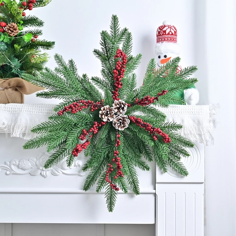 Handgefertigter Schneeflocken Weihnachtskranz Türbehang Mit Simulation Kiefernnadeln Roten Beeren Und Zapfen Für Haus Dekor