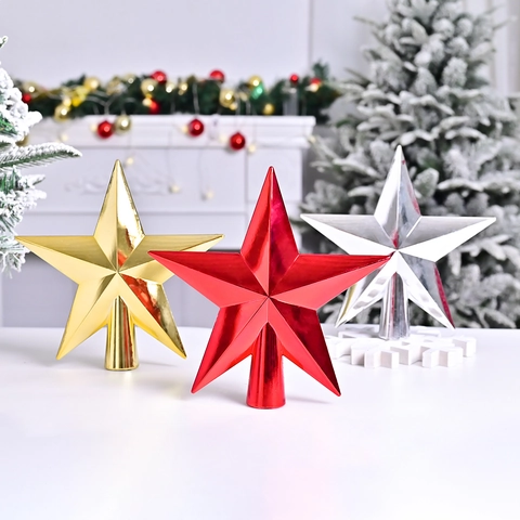 Punta per Albero di Natale a Stella a Cinque Punte in Plastica Galvanizzata Ornamento Decorativo per Festa di Natale Casa