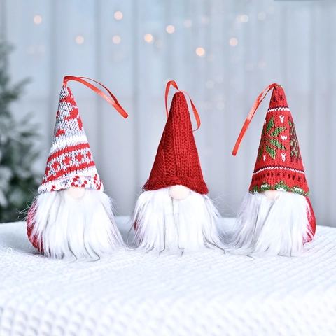 Gnomo di Natale Appeso Ornamento Nordico Bambola Senza Volto Tessuto a Maglia Lunga Barba Renna Fiocco di Neve Albero Decor