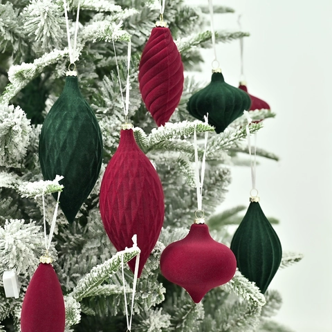 27 Pezzi Ornamenti Natalizi a Sfera Floccati in Velluto Decorazioni da Appendere per Albero Forme Multiple Borgogna Verde Blu Arredo Casa Festa