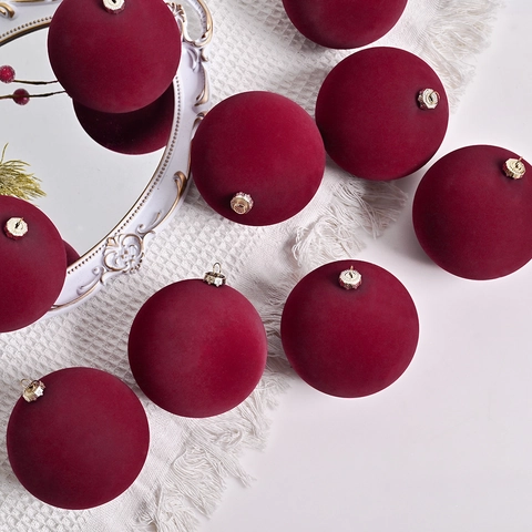 Palline Di Natale Floccate Ornamento Velluto Opaco Sospeso Per Albero Rosso Vino Blu Reale Festa Casa Vacanza Decorazioni
