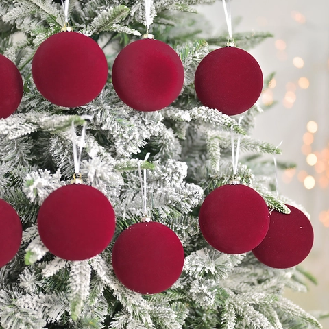 Palline Di Natale Floccate Ornamento Velluto Opaco Sospeso Per Albero Rosso Vino Blu Reale Festa Casa Vacanza Decorazioni