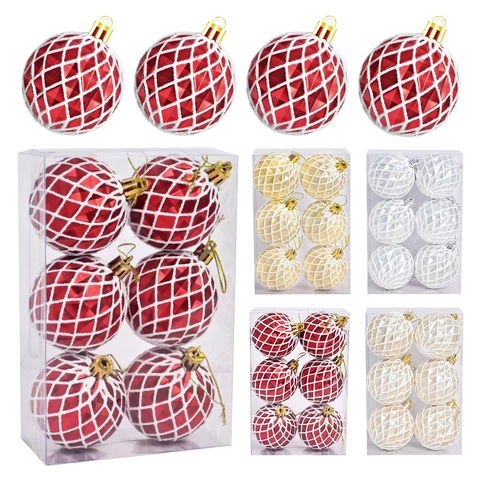 Palline di Natale Galvanizzate e Dipinte con Motivo a Rombi Decorazioni Appese per Albero in Plastica Infrangibile Casa