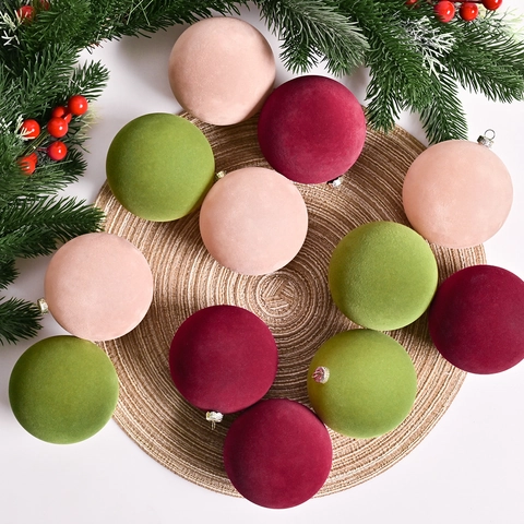 Christmas Flocked Ball Ornaments Velvet Plastic Hanging Decorative Balls For Holiday Tree Festive Party Home Decor Multi Color
