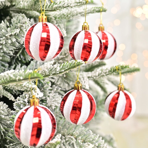 Spiral Painted Christmas Ball Ornaments Plastic Shatterproof Baubles Shiny Glitter Festive Hanging Holiday Decoration Party Home