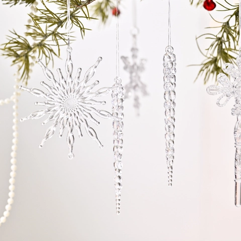 Transparent Christmas Hanging Ornaments Acrylic Icicle Snowflake Key Pendant For Xmas Tree Decoration Festive Party Home Decor