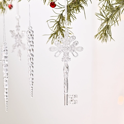 Transparent Christmas Hanging Ornaments Acrylic Icicle Snowflake Key Pendant For Xmas Tree Decoration Festive Party Home Decor