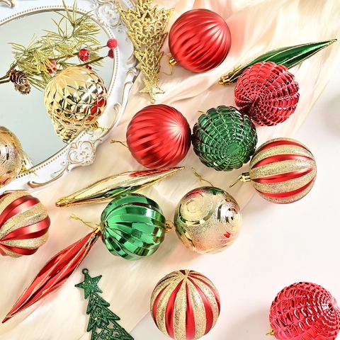 Set di 34 Decorazioni Natalizie Infrangibili Galvanizzate Dipinte a Mano Palline da Appendere per Decorazioni Festive