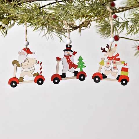 Weihnachten Holz Anhänger Weihnachtsmann Schneemann Rentier Auf Roller Auto Anhänger Mit Holzbox Für Zuhause Baum Dekoration