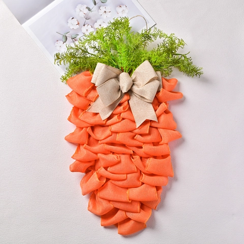 Handmade Easter Carrot Wreath Burlap Mesh Door Hanging Decoration For Spring Party Home Wall Ornament Festival Gift