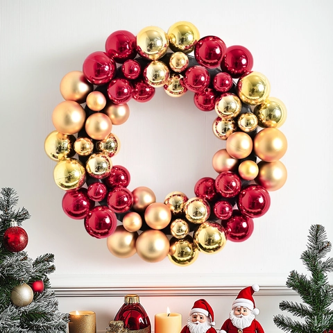 Couronne de Noël Décoration de Boules Électroplaquées Couleurs Mixtes Suspension Murale pour Maison Hôtel Vitrine Ornement Festif