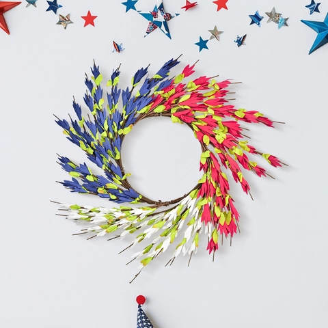 Ghirlanda del Giorno dell'Indipendenza Rosso Bianco Blu Patriottica Ghirlanda Floreale per Porta Finestra Decorazione Festiva