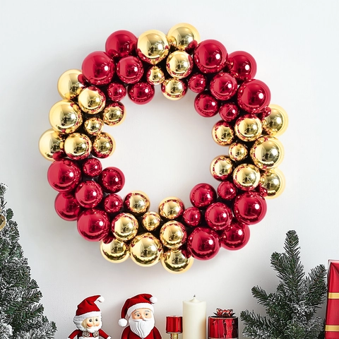 Couronne de Noël Décoration de Boules Électroplaquées Couleurs Mixtes Suspension Murale pour Maison Hôtel Vitrine Ornement Festif