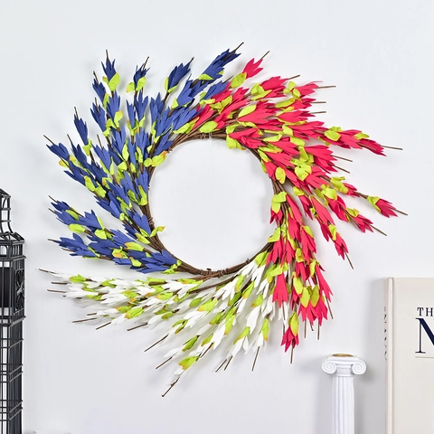 Ghirlanda del Giorno dell'Indipendenza Rosso Bianco Blu Patriottica Ghirlanda Floreale per Porta Finestra Decorazione Festiva