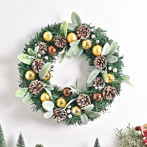 Ghirlanda di Natale Aghi di Pino Artificiali Pigne Naturali Sfere Oro Argento Stile Foresta Nordica Decorazione da Parete Porta