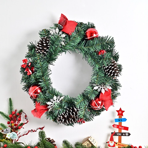 Christmas Wreath Hanging Decoration Retro Forest Pinecone Red Berry Ornaments For Fireplace Wall Home Holiday Holiday Accents Wreath