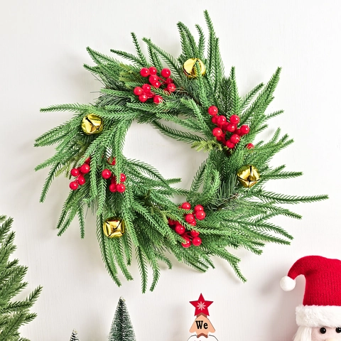 Ghirlanda di Natale Norfolk Fir Simulazione Bacca Rossa Campana d'Oro Per Porta d'Ingresso Portico Stile Maniero Decor