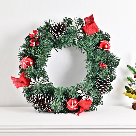 Christmas Wreath Hanging Decoration Retro Forest Pinecone Red Berry Ornaments For Fireplace Wall Home Holiday Holiday Accents Wreath