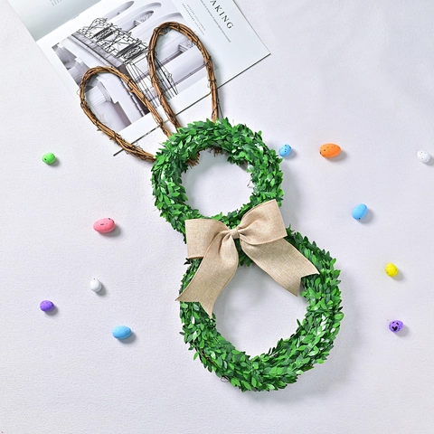 Ghirlanda Coniglietto Pasquale Verde Artificiale Con Fiocco in Iuta Forma di Coniglio Vite Decorazione Appesa per Porta Casa Giardino
