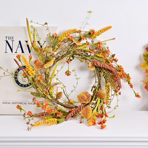Thanksgiving Harvest Autumn Wreath Foam Eucalyptus Lavender Leaves Artificial Flower Door Hanging Wall Decoration Home Ornament