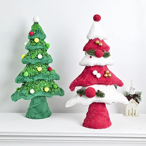 Mini Albero di Natale in Peluche Ornamento da Tavolo in Tessuto con Paillettes Decorazione Natalizia per Casa e Ufficio