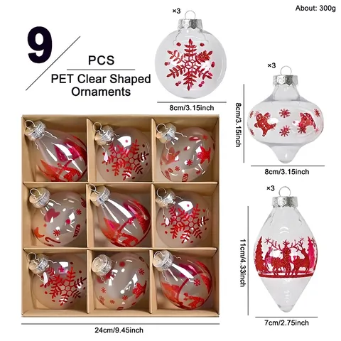 Palline di Natale in PET Trasparente con Stampa di Fiocchi di Neve e Alci Decorazioni Appese per Albero di Natale Festa Casa