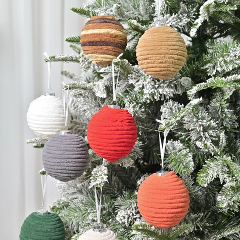 Ornamenti Natalizi a Sfera di Peluche Tessitura in Velluto a Coste Decorazioni da Appendere per Albero di Natale Festa Casa