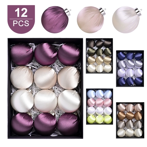 Luxus Satin Umwickelte Weihnachtskugeln Sortierte Farben Elegante Plissierte Baumhänger Für Feiertags Party Home Decor