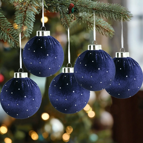 Palline di Natale in Velluto Brillantini Puntinate da Appendere Decorazioni per Albero Eleganti Ornamenti Natalizi