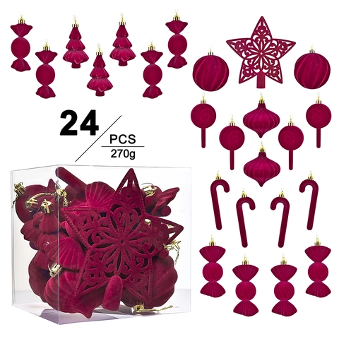 Addobbi Natalizi Fioccati In Velluto Bordeaux Verde Marrone Puntale Stella Forme Caramelle Decorazioni Albero Natale