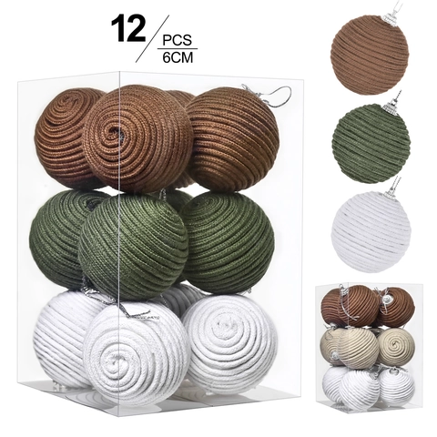 Handmade Cotton Rope Christmas Ball Ornaments Woven Spiral Texture Tree Hanging Decorations For Festive Holiday Home Party Decor