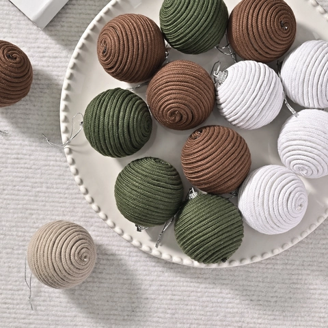 Handmade Cotton Rope Christmas Ball Ornaments Woven Spiral Texture Tree Hanging Decorations For Festive Holiday Home Party Decor