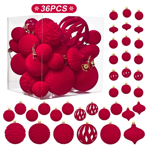 Kerstboom Fluweel Decoratie Ballen Assorti Texturen Gevlokte Kunststof Ornamenten Voor Vakantie Thuis Hangende Decoratie