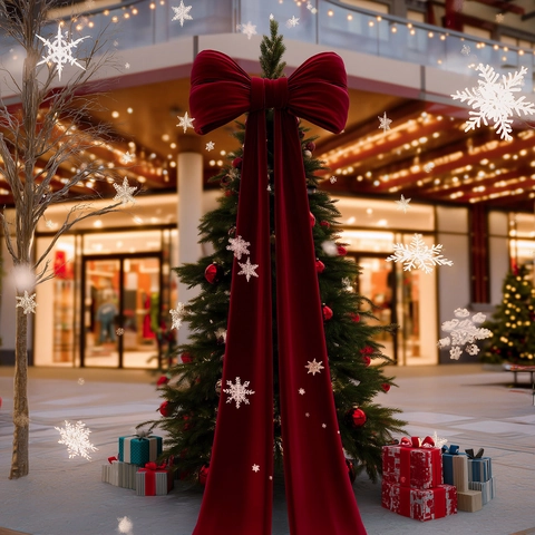 Grote Fluweel Kerst Strik Decoratie Wijnrood Reusachtige Strik Voor Kerstboomtop Winkelcentrum Etalage Sfeer Arrangement Feestelijk Ornament