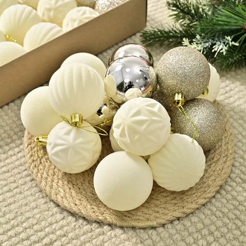 Set di Palle di Natale Floccate di Lusso per Decorazioni Albero Plastica Brillantata Galvanica Opaca Palle Appese
