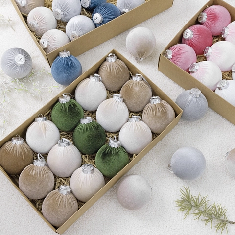 Velvet Flocked Christmas Ball Ornaments Set Shatterproof Plastic Christmas Tree Hanging Decoration Matte Finish Festive Party Decor