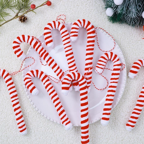 Decorazioni Natalizie da Appendere a Bastoncino di Zucchero a Righe Rosse e Bianche Pendenti in Peluche per Albero di Natale