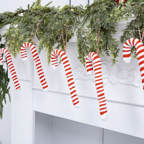 Decorazioni Natalizie da Appendere a Bastoncino di Zucchero a Righe Rosse e Bianche Pendenti in Peluche per Albero di Natale