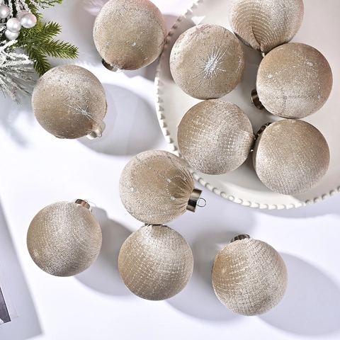 Set di 12 Palline di Natale da 8CM Avvolte nel Velluto con Glitter e Strass Motivo Stellato Decorazioni Appese per Albero