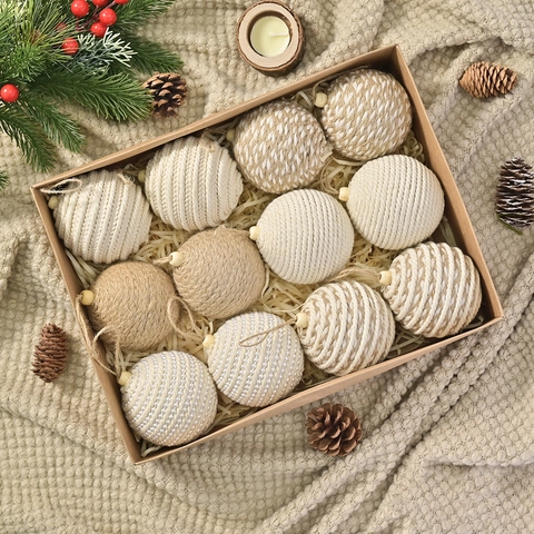 Handmade Burlap Christmas Ball Ornaments Bohemian Hemp Rope Cotton Wrapped Decorative Balls For Christmas Tree Holiday Home Decor