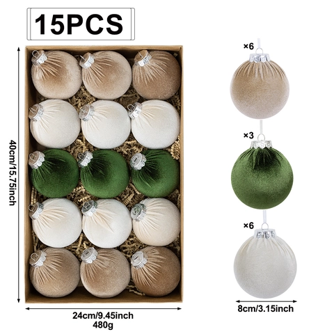 Velvet Flocked Christmas Ball Ornaments Set Shatterproof Plastic Christmas Tree Hanging Decoration Matte Finish Festive Party Decor