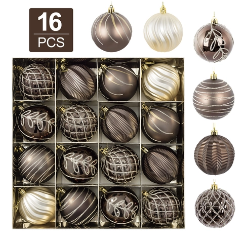 Palline di Natale Dipinte in Plastica Glitter Toni della Terra Decorazione Appesa per Albero di Natale Casa Festa Decorazioni
