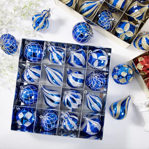 Set di Palline di Natale Forme Miste Quadri Strisce Verniciate Plastica Pendenti Decorazioni per Albero di Natale Festa