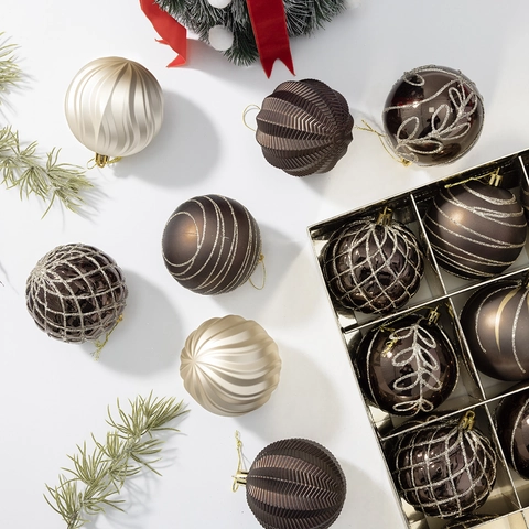 Palline di Natale Dipinte in Plastica Glitter Toni della Terra Decorazione Appesa per Albero di Natale Casa Festa Decorazioni
