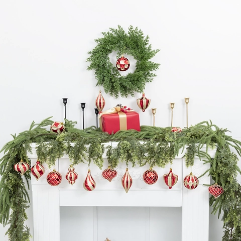 Set di Palline di Natale Forme Miste Quadri Strisce Verniciate Plastica Pendenti Decorazioni per Albero di Natale Festa