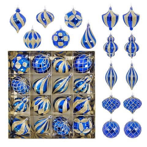 Addobbi Natalizi Oro Blu Forme Miste Palle Appese Glitter Ciondolo Albero Decorativo Per Decorazione Festa Casa
