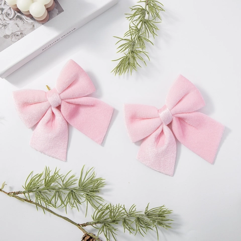Solid Color Velvet Christmas Bow Tree Hanging Ornaments For Festival Party Home Decor Wedding Gift Wrap Elegant Bowknot Decoration